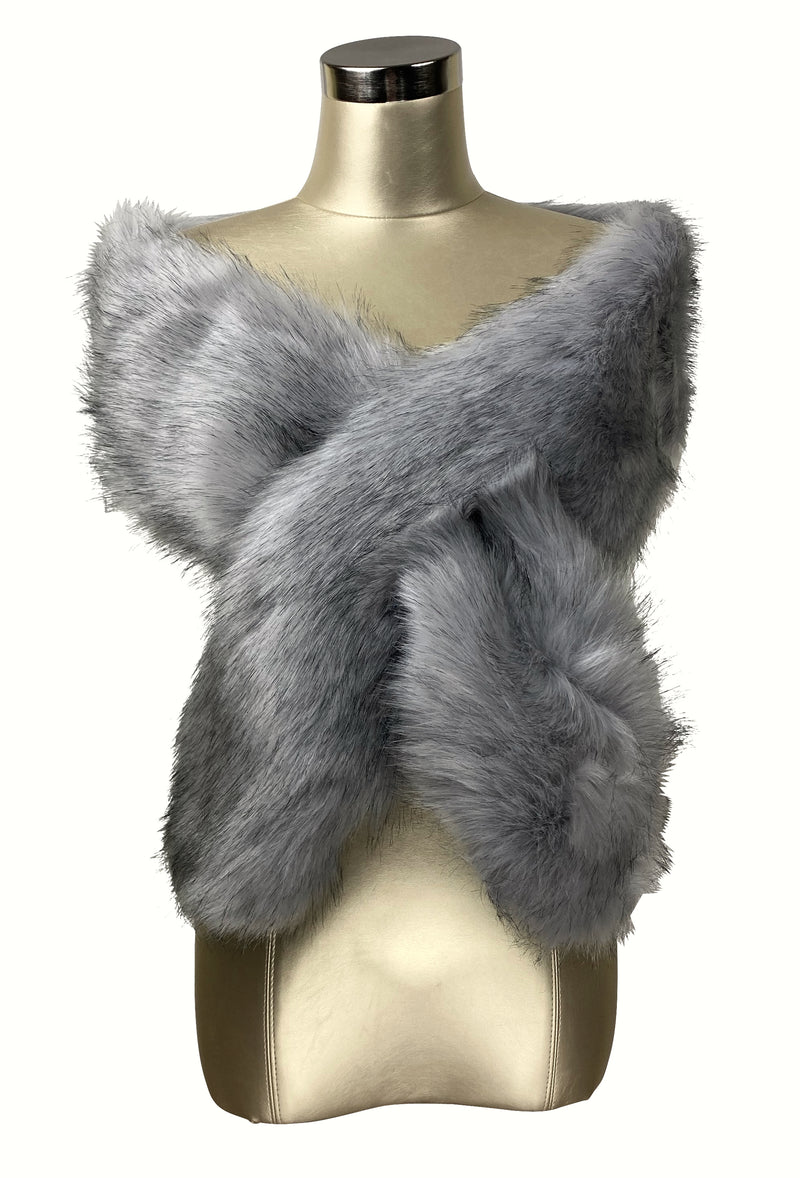 The Marilyn Luxury Vintage Faux Fur Shrug Wrap - Silver Grey