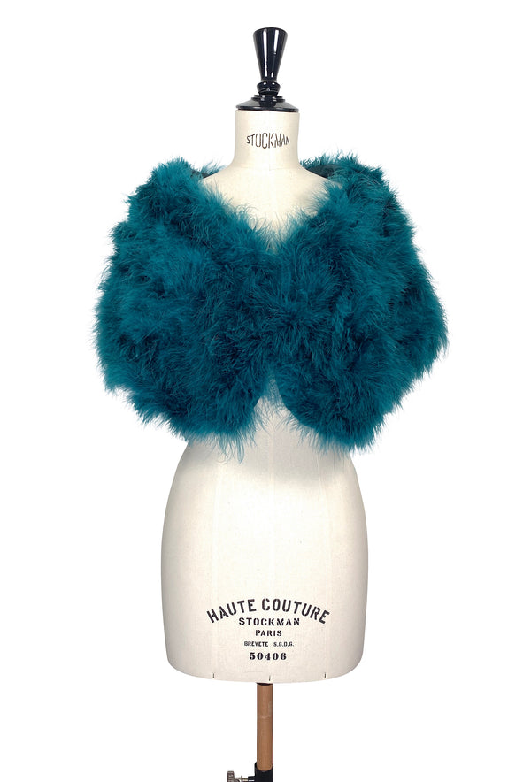 The Marilyn Luxury Vintage Ostrich Shrug Wrap - Peacock Blue
