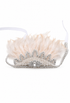 Champagne ivory feather crown with rhinestone tiara center and ribbon ties
