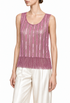 Rosé beaded fringe top with vertical sequin stripes and sleeveless scoop neck