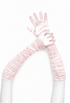 Pink ruched satin opera gloves with gathered cuffs and fingerless-style silhouette