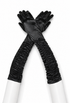 Ruched satin opera gloves in dark black with hand-gathered detail