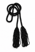 Black lariat necklace with long tassels and braided cord loops