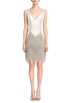 Ivory and silver sequin fringe shift dress with V-neck and spaghetti straps