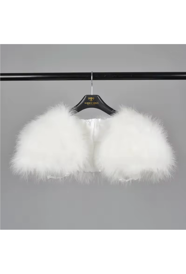 The Parisian Luxury Ostrich Vintage Feather Shrug Wrap - Snow White