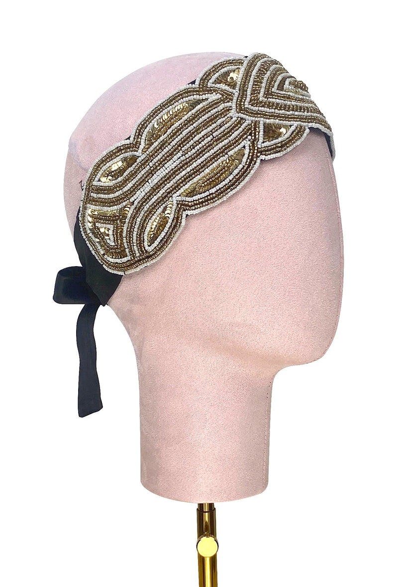 The Patou 1920s Silk Flapper Bandeau -Gold Jet