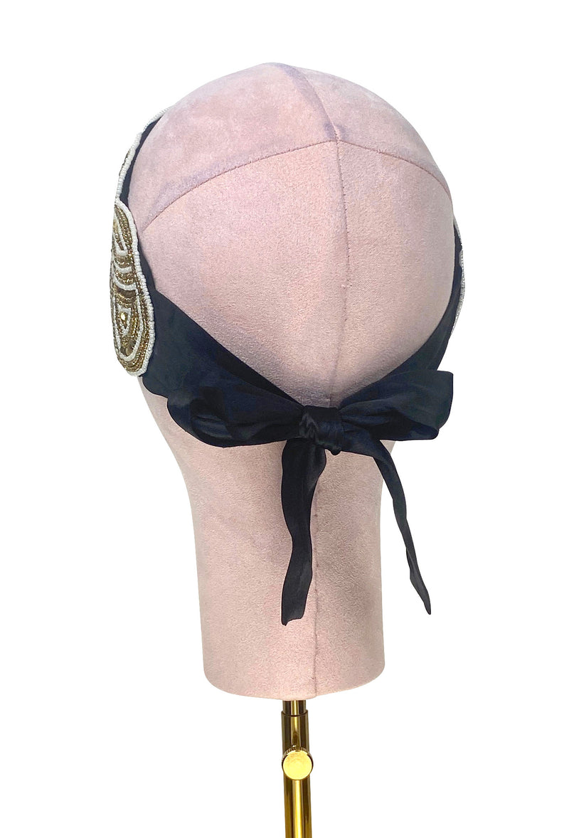 The Patou 1920s Silk Flapper Bandeau -Gold Jet