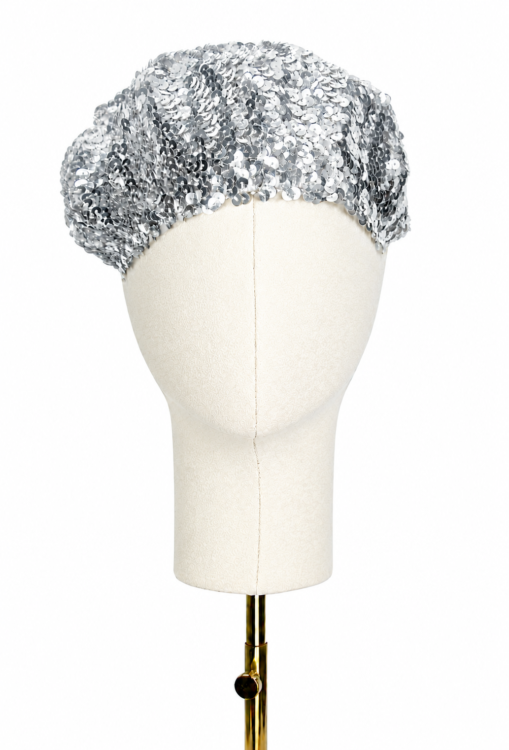 Palladium sequin beret in silver with textured sparkle texture, rounded crown