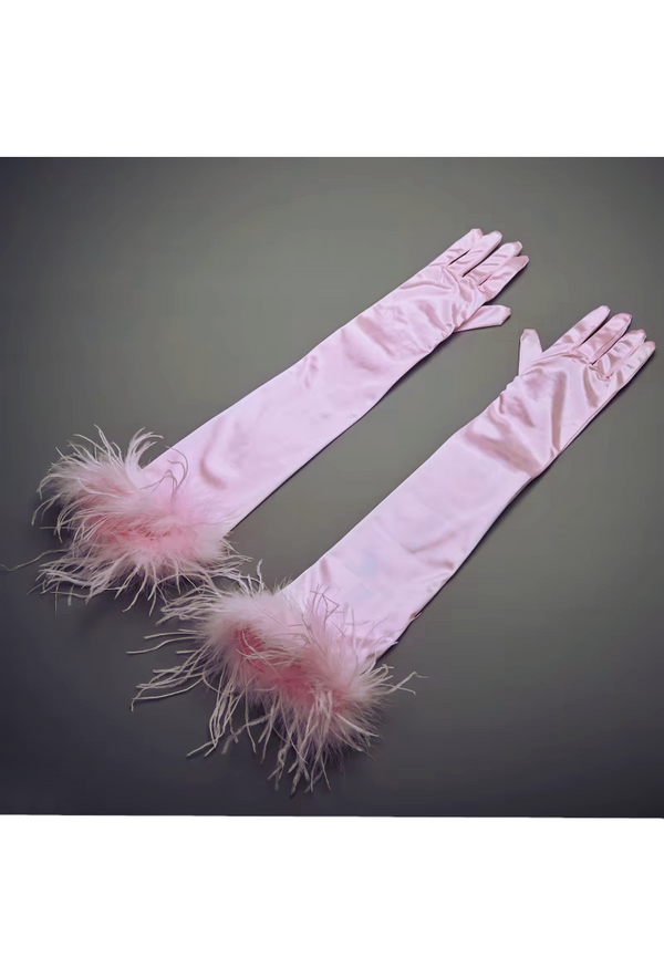 The Satin Vintage Ostrich Cabaret Glove - Pink