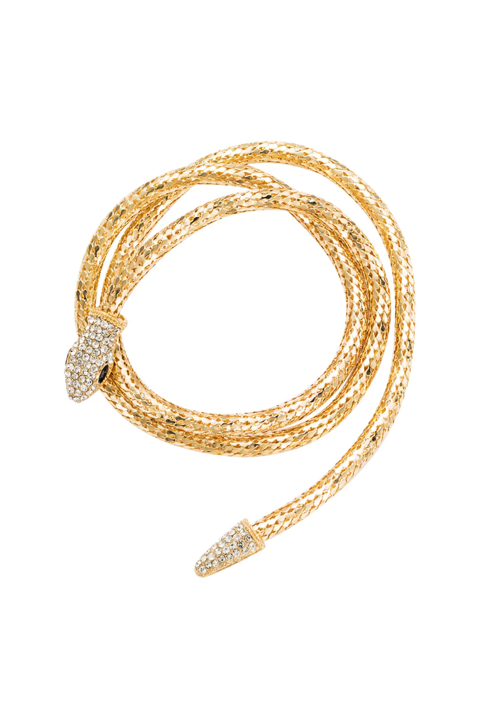 Gold mesh snake necklace with crystal serpent head and tail ends