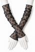 Black floral lace opera gloves with ruffled scalloped cuffs