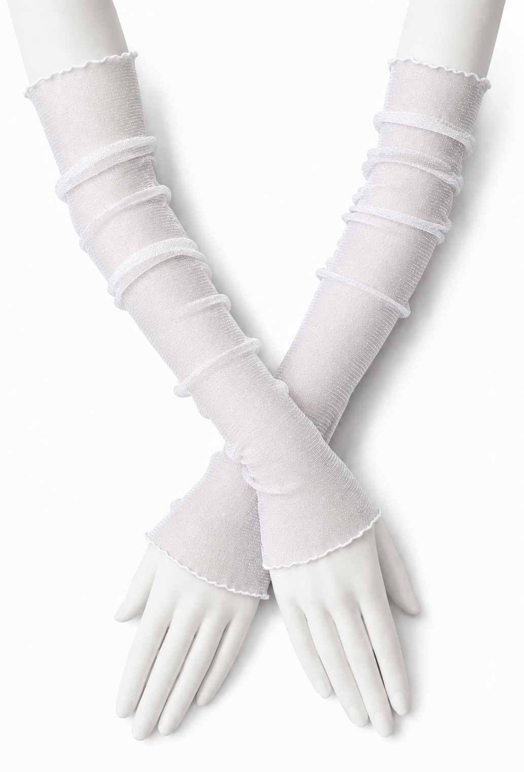 Light mesh gloves with ruffled cuffs and full fingers