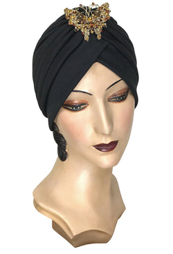 The Swanson 1920's Deco Evening Turban - Amber Vintage Butterfly
