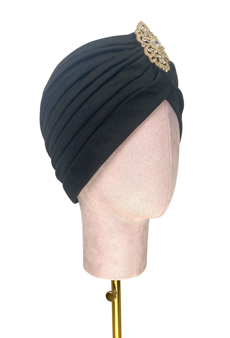 The Swanson 1920's Deco Evening Turban - Gold Deco Filigree