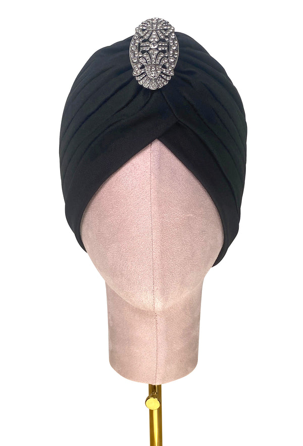 The Swanson 1920's Deco Evening Turban - Silver Deco Filigree