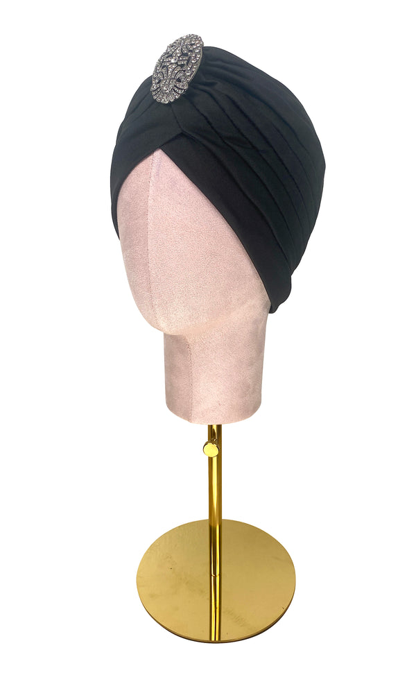 The Swanson 1920's Deco Evening Turban - Silver Deco Filigree