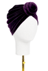 Plum purple velvet knotted turban hat with wrapped front and large side bow