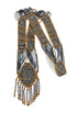 Gunmetal and antique gold beaded tassel necklace endpiece with multiple fringe drops