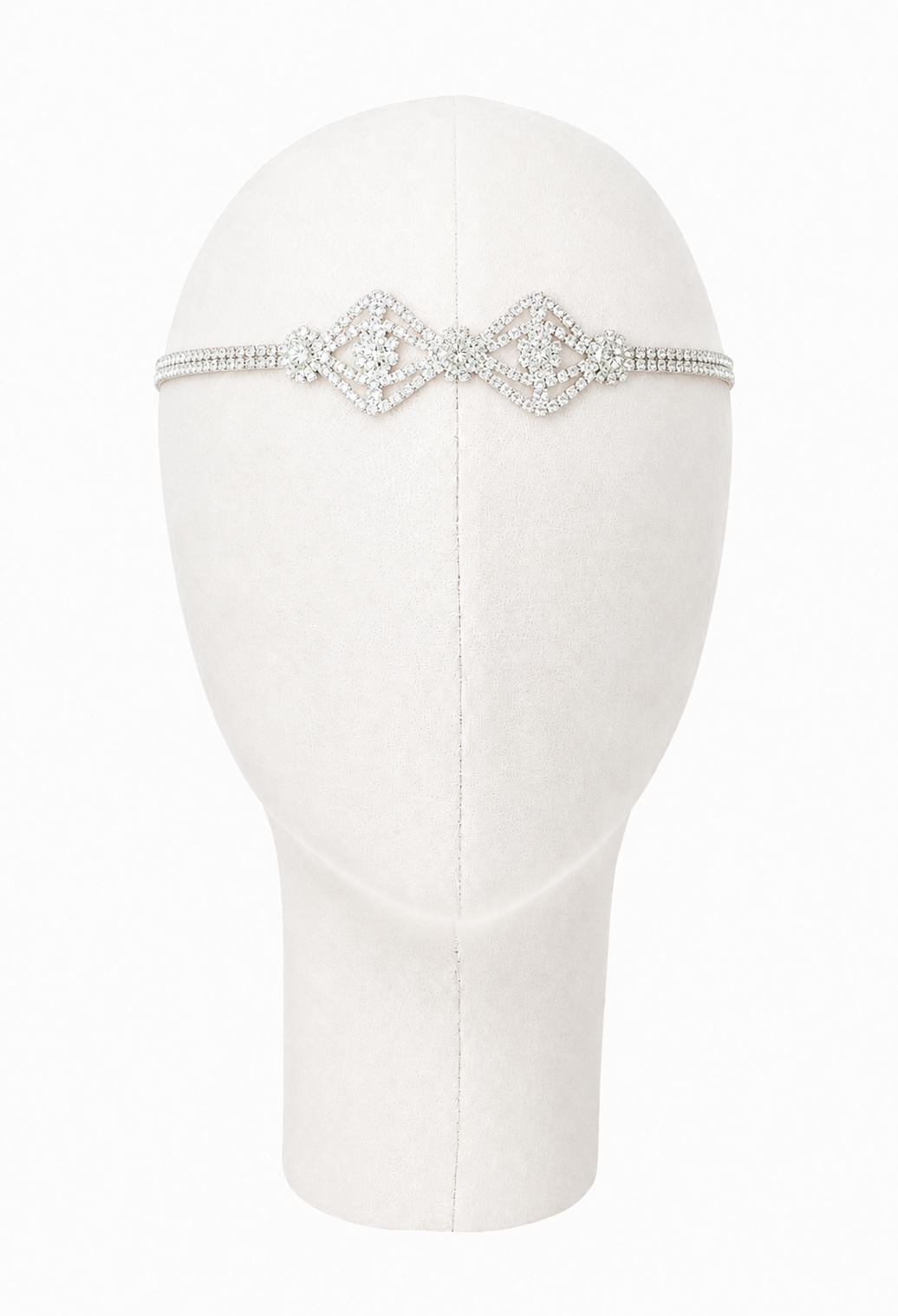 Crystal bandeau headband with central bow of rhinestones on light fabric