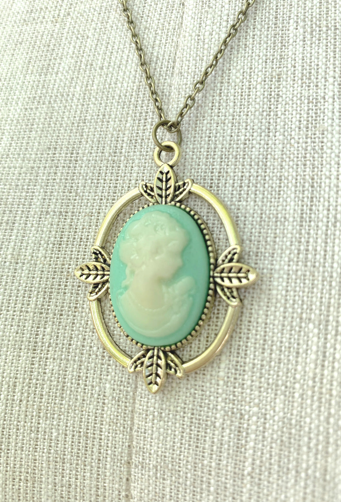 Vintage Green Ivory Cameo Necklace The Deco Haus