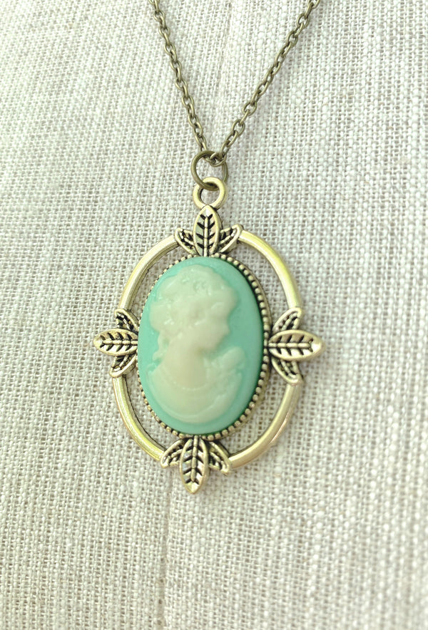 Vintage Green Ivory Cameo Necklace