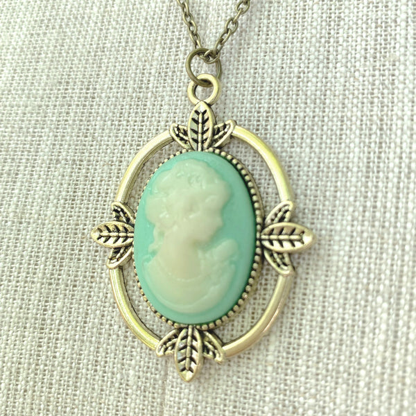 Vintage Green Ivory Cameo Necklace