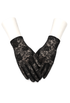 Black lace driving gloves with long openwork fingers and scalloped edges
