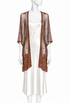 Arabesque mesh wrap in mocha brown with open front and draped short sleeves