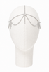 Silver halo headpiece with arched chain, central pendant, and dangling charms