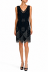 Black crystal fringe V-neck sleeveless slip dress with beaded detail
