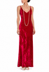 Lipstick red velvet gown with V-neck and sleeveless slim column silhouette