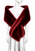 Garnet red faux fur wrap stole with crossed drape and wide neckline on mannequin