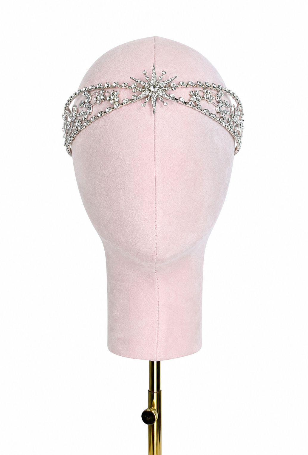 Rhinestone tiara with starburst centerpiece and curved silver-tone band