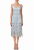 Palladium light blue beaded midi gown with V-neck and lace trim