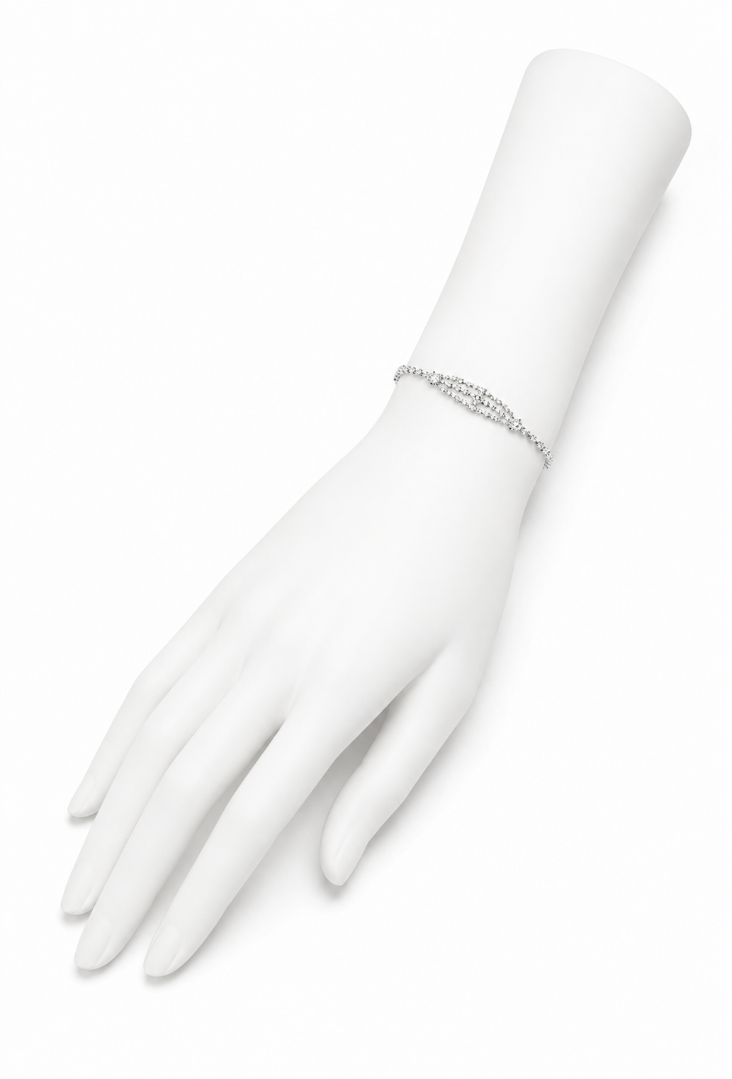 Palladium diamanté bracelet on white mannequin wrist