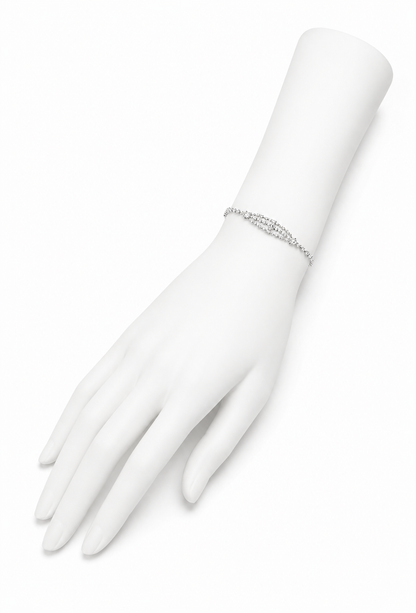 Palladium diamanté bracelet on white mannequin wrist
