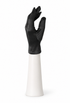 Jet black satin evening glove, long cuff, hand raised