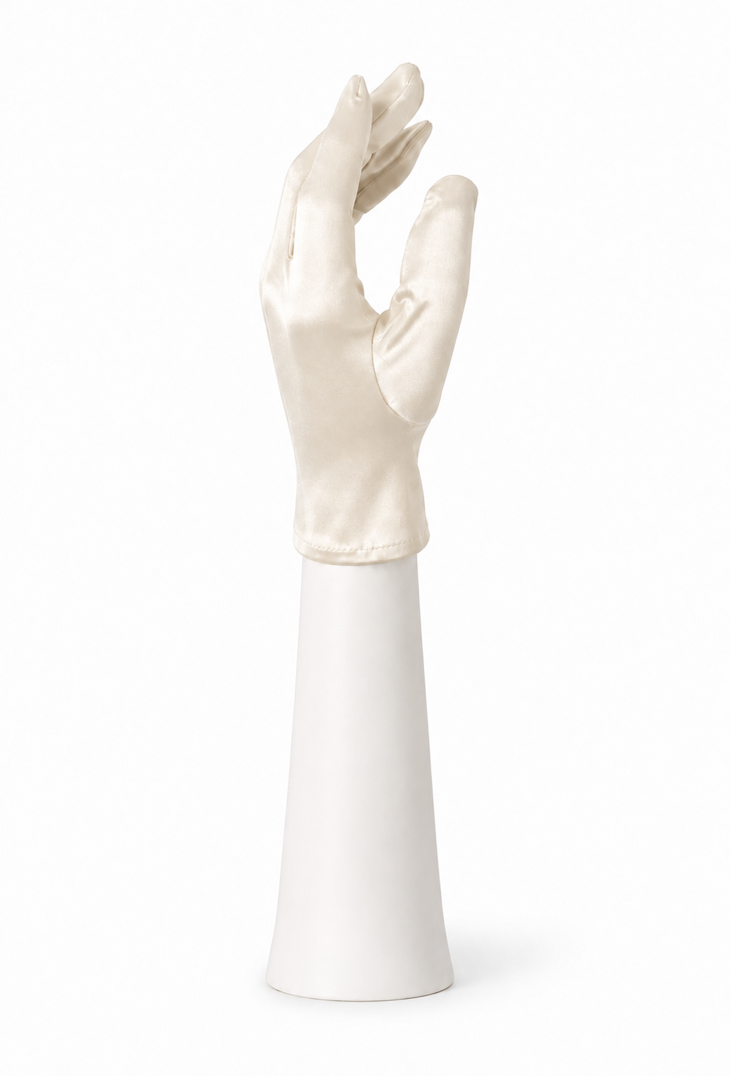 Pearl satin glove with long wrist and smooth cuff detail