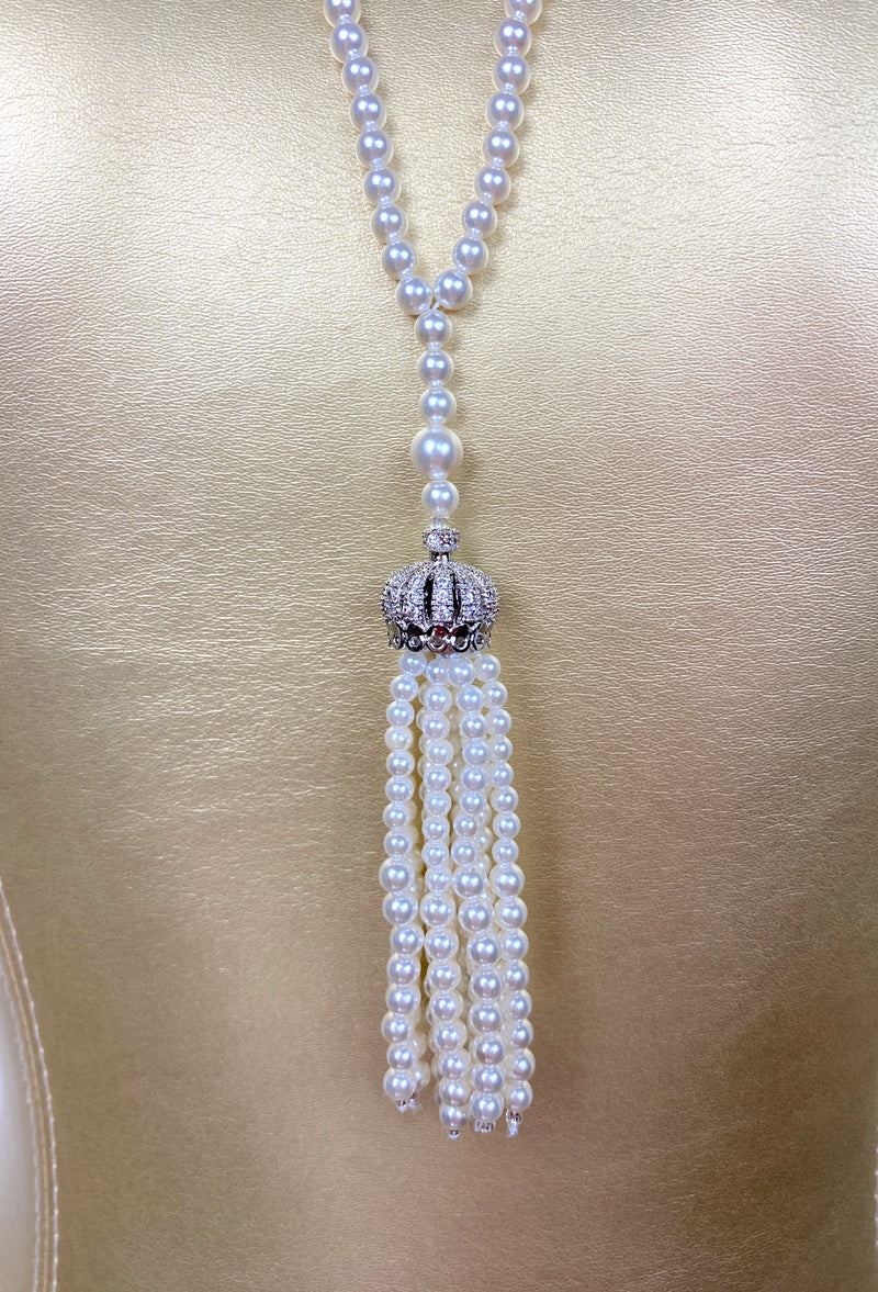 The "Great Gatsby" Flapper Rhinestone Vintage 1920s Daisy Pearl Rope Mini Necklace