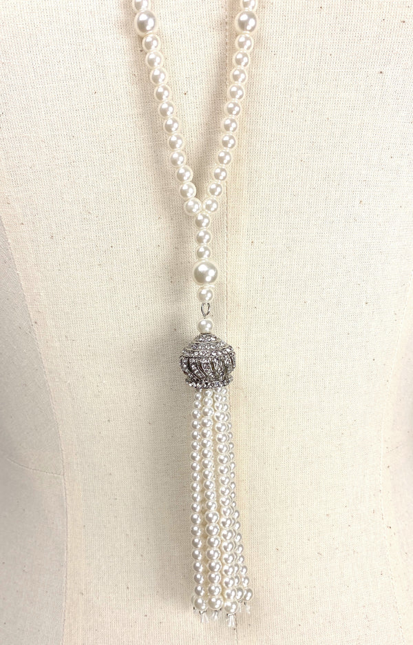 The "Great Gatsby" Flapper Rhinestone Vintage 1920s Daisy Pearl Rope XL Necklace