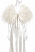 Feather plume mantle in light cream with front bow tie at neckline
