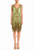 Absinthe green embellished fringed V-neck sleeveless dress with beaded detailing