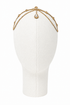 Gilded gold crystal halo headband with central teardrop charm and curved chain arcs
