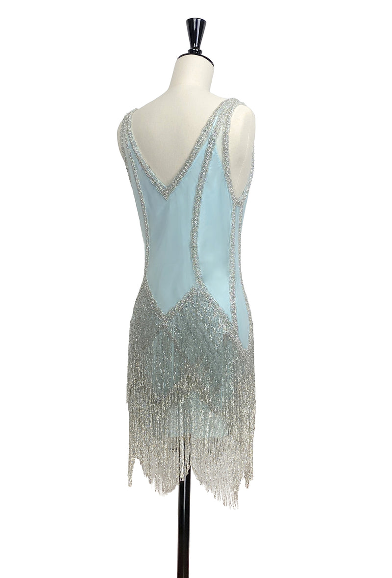 The Louise Brooks Celebrity Beaded Mesh 1920's Gown - Blue Vapor