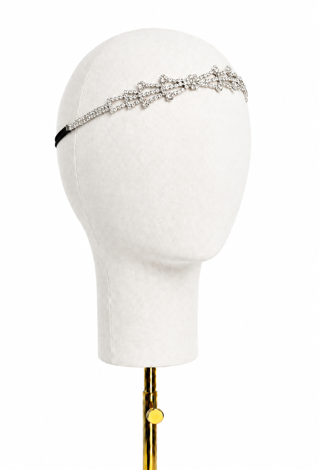 Palladium rhinestone bow headband with silver-toned beaded trim