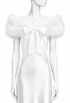 White feather tippet with off-shoulder plumes and satin bow