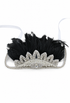 Black feather crown with silver rhinestone marquise tiara band and faux pearls