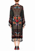 Embroidered floral kimono with tassel fringe, worn look with wide multicolor sleeves and hem