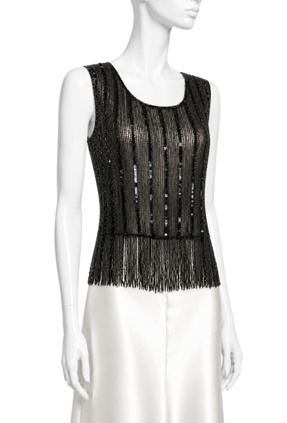 The Nico Beaded Fringe Top – Noir