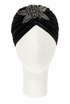 Black lamé turban with beaded floral embellishment